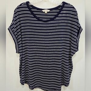 Lucky Navy Striped Tee Cap Dropped Sleeve Soft Boxy Women's Medium Top